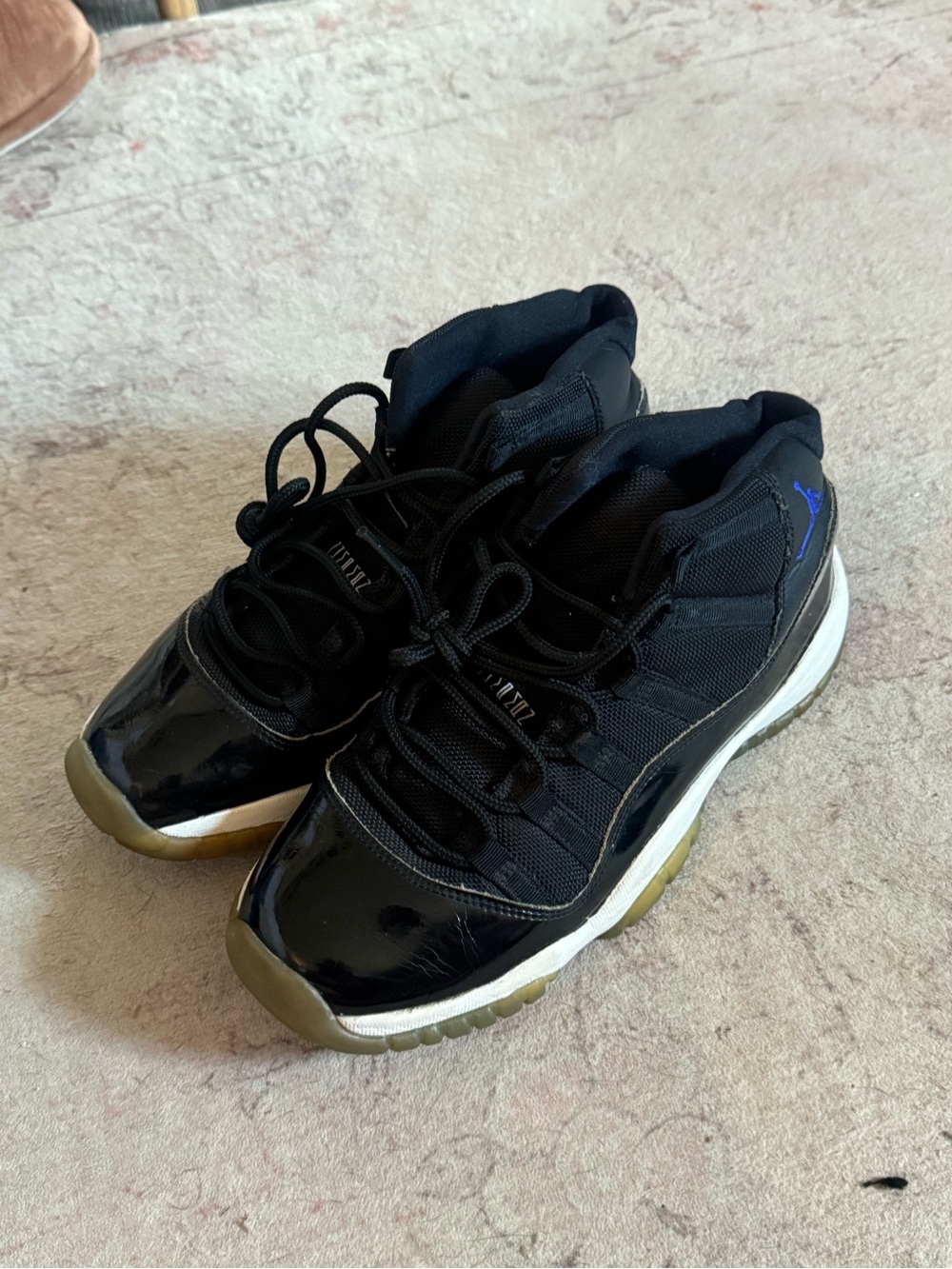 Jordan Black Patent Leather & Blue Logo Retro Sneakers